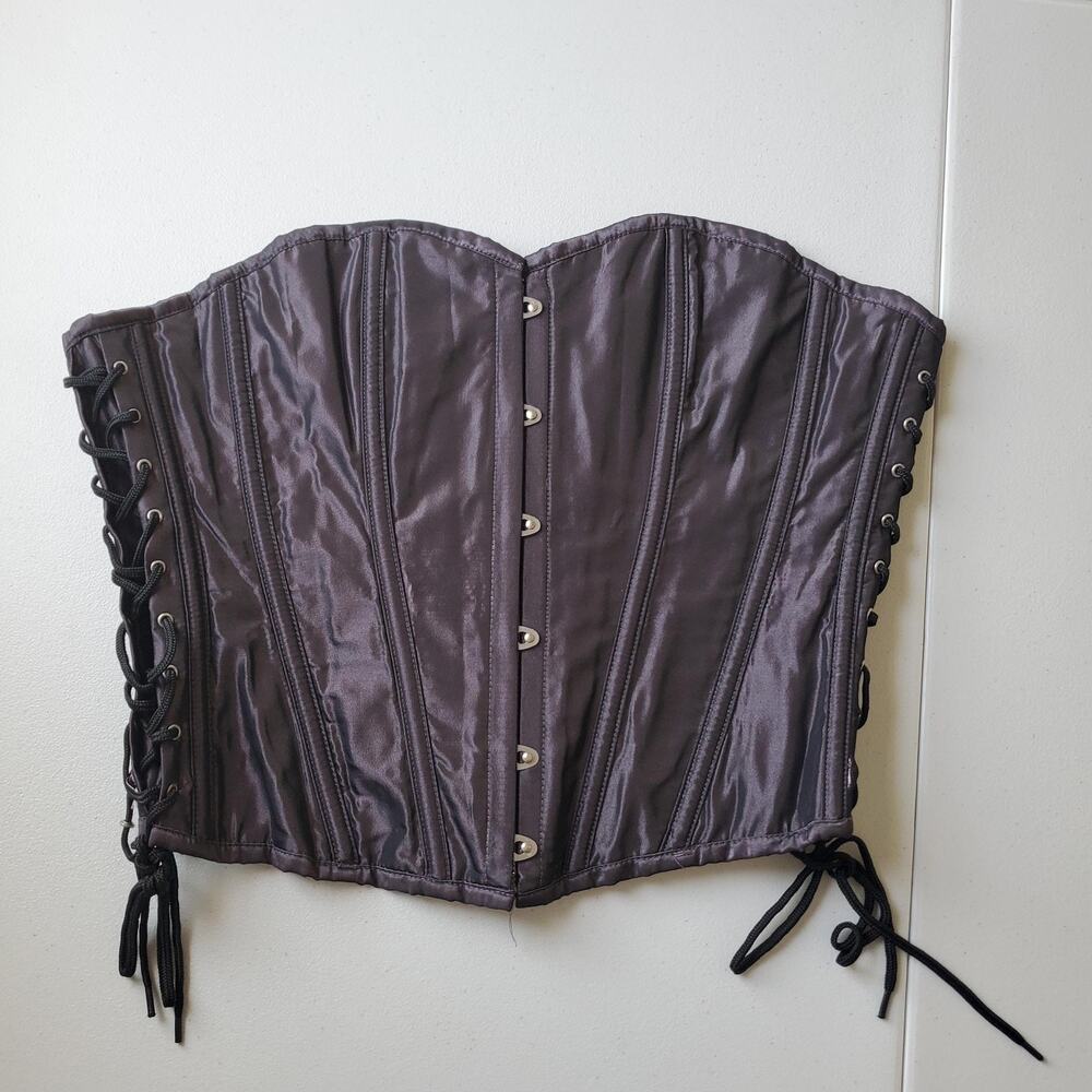Living Dead Souls Overbust Corset Top Womens XL Purple Satin Lace Up Gothic